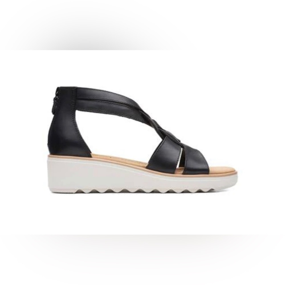 Clarks Black Leather Wedge Sandals - Picture 6 of 10